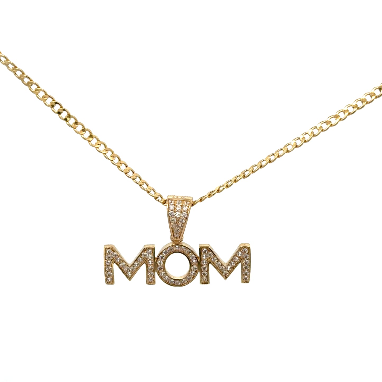 New 14K CZ Mom Pendant & Cuban Chain. H.J™️