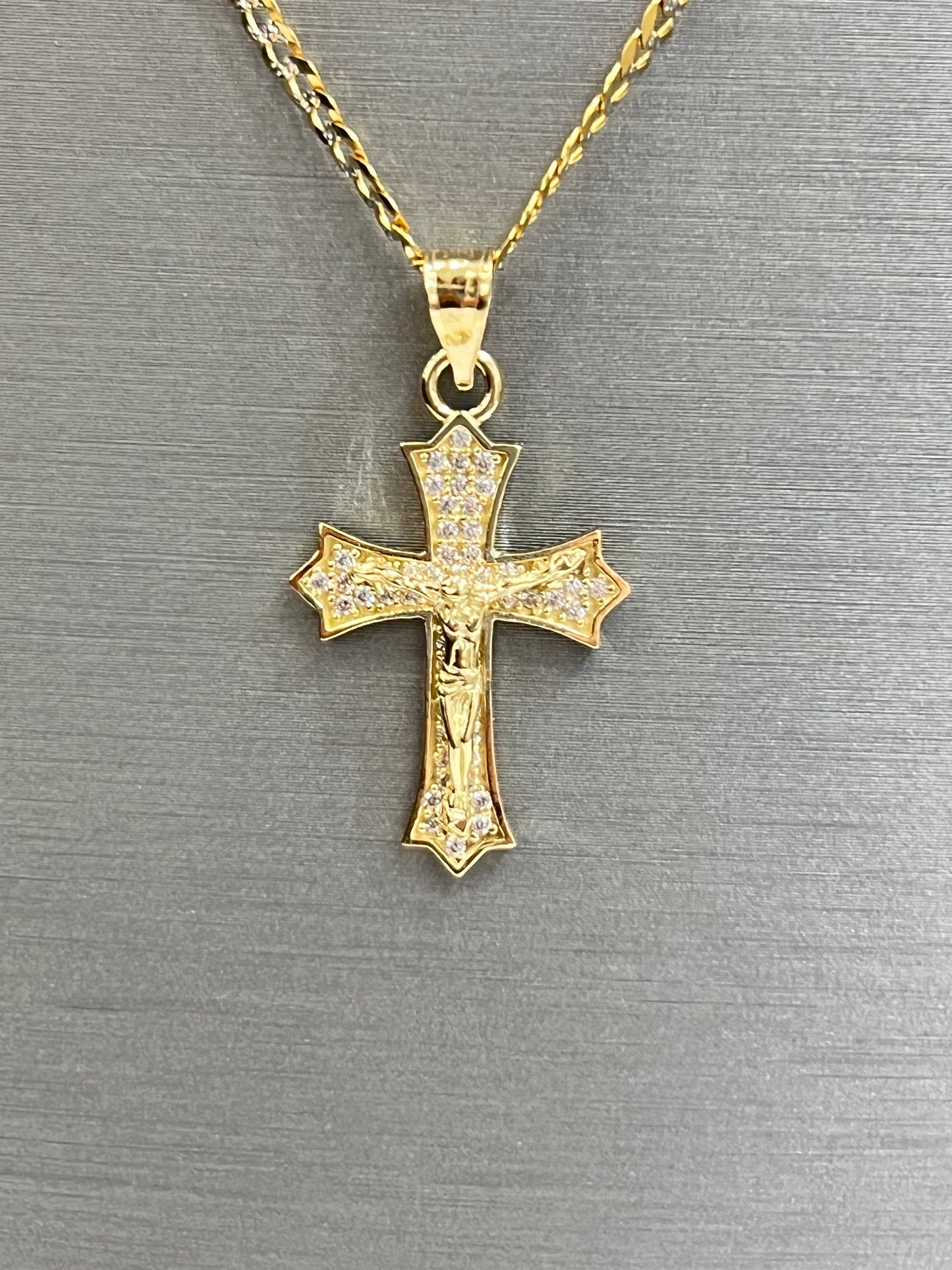 New 14k CZ Cross Pendant & Solid Two Tone Cuban Chain G.O.J™️